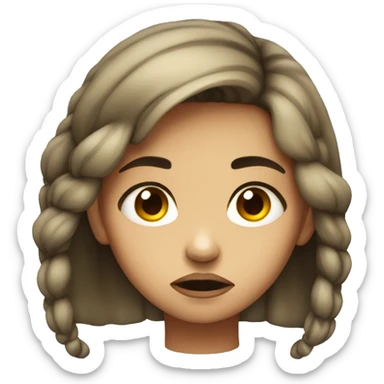 A girl with a sad look and a twisted lip sticker