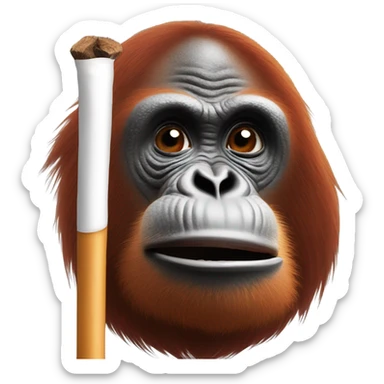 Orangutan with a white stick in mouth with smoke coming off of it sticker