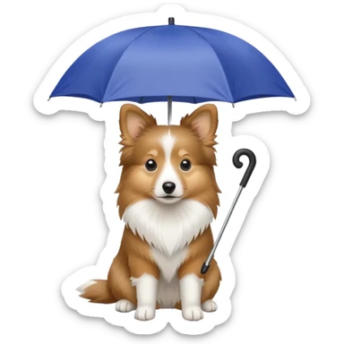 Miniature sheltie dog holding an umbrella sticker