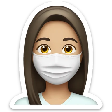 brunette straight hair girl with face mask sticker