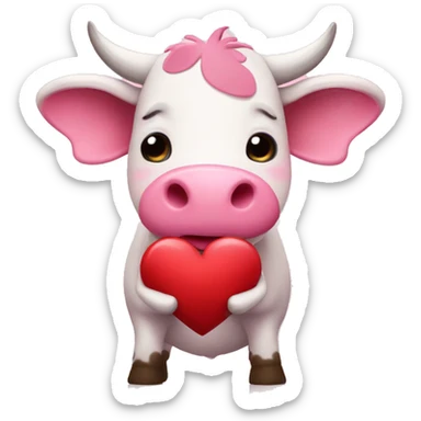 Cute little pink cow holding heart sticker