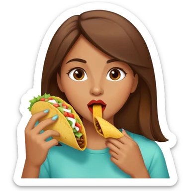 Girl with brown hair licking a taco sticker