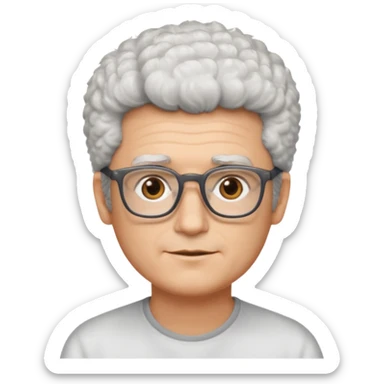 man 50 very short salt and pepper fluffy hair, brown eyes, rectangle glasses  sticker