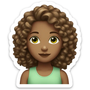 girl with curly brown hair, light skin, big green eyes sticker