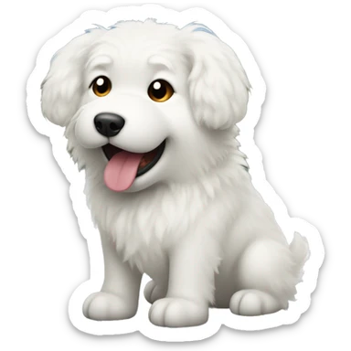 white fluffy dog, with one ear sticking up, tongue out sticker