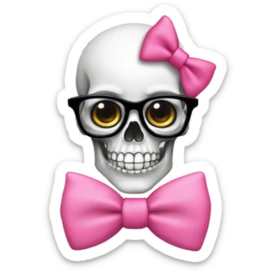 Girly Skull with black nerd glasses and pink bow on top of skull sticker
