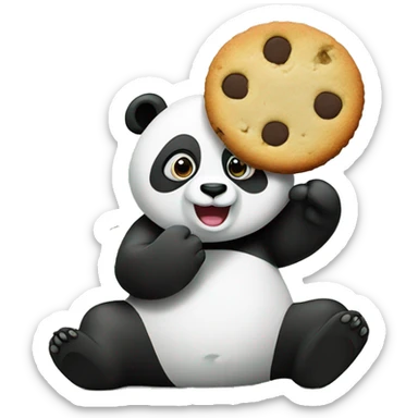 A panda waving hand with a cookieand bamboo in the background sticker