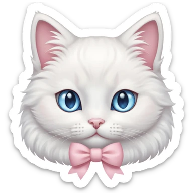 Pisica alba pufoasa cu ochii albaștri și cu o fundita roz pal  la gât  sticker