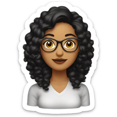 Mujer morena cabello negro liso con lentes sticker