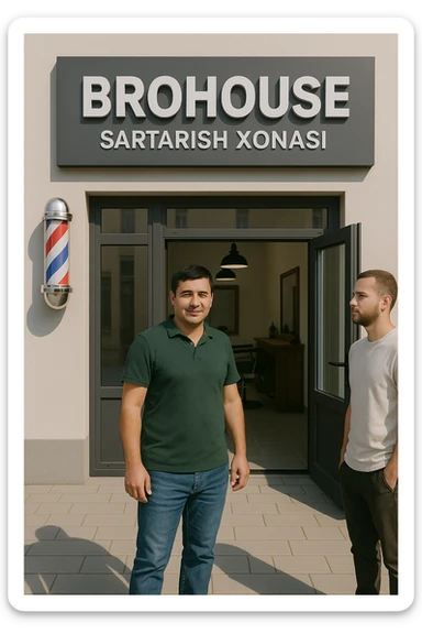 eni shu rasimga manashu odamga uxhshasin sartaosh eshik oldida tursin va tashqarida esa mijoz sticker