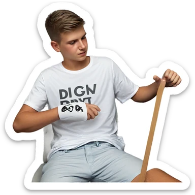 sitting boy in white shirt sticker