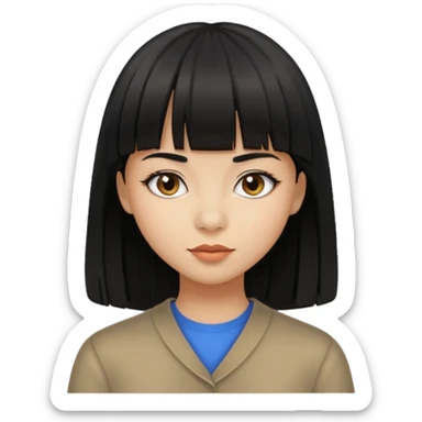 Chica de cabello negro lacio con fleco, nariz un poco ancha  sticker