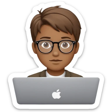 brown balayage college boy with MacBook with glasses sticker