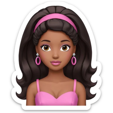 black barbie. half up half down hair, pink dress, super pretty sticker