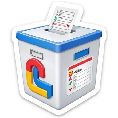 Colorful ballot box with Admin Bewerbungen label sticker