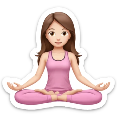 girl with long brunette hair and light brown eyes doing yoga pose wearing light pink clothes sticker