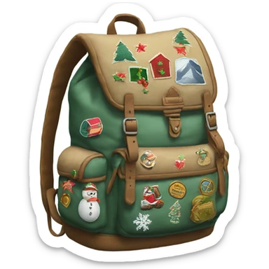 backpack for adventure with vintage christmas patches sewn on it sticker
