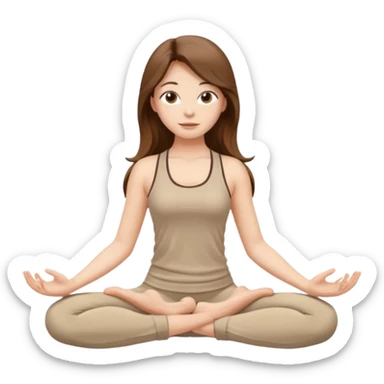 girl long brown hair yoga wearing beige sticker