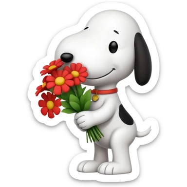 Snoopy holding flower bouquet sticker