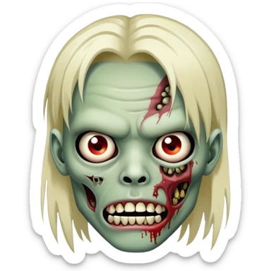 Zombie with a Japanese and Spanish face with piercings in the mouth and eyebrow and super straight hair.  sticker