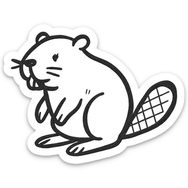 hand drawn beaver with black outline no fill sticker