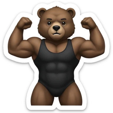 flexing bear with tanktop with black furr sticker