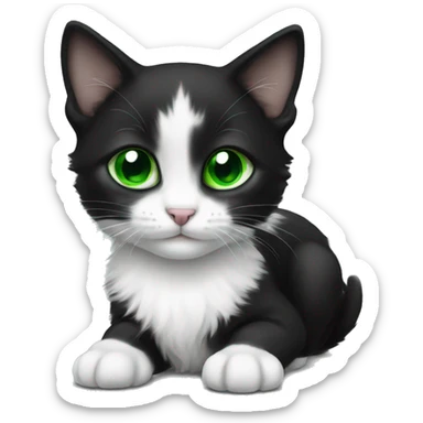 Black and white kitten with green eyes sticker