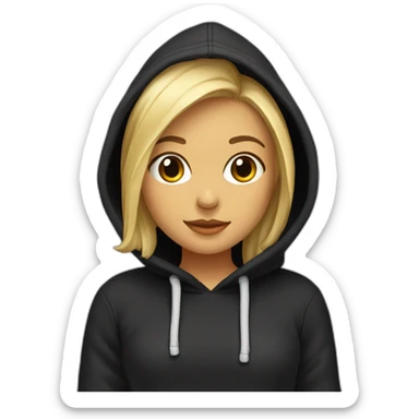 una chica rubia con una sudadera negra saludando sticker