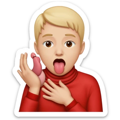 face with tongue out, choking, hands clutching neck sticker
