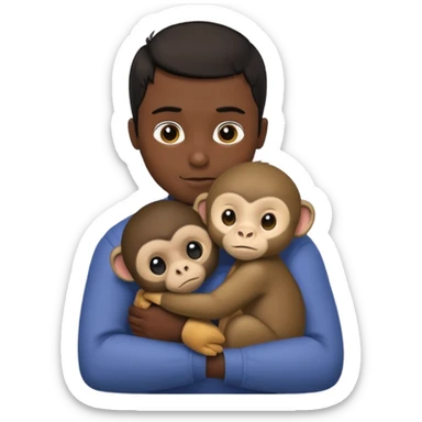 Dark skin male hugging a monkey sticker