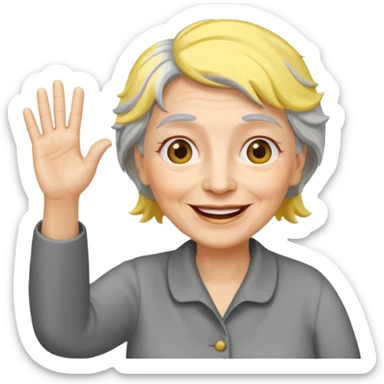 old woman with gray and yellow hair smiling and waving her hand  sticker