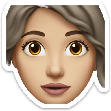 white woman with long dark brown hair, hair with some waves, black eyes, medium size lips, pinkish lips, small nose sticker