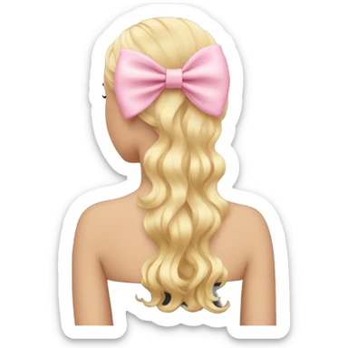 blonde hair from behind with a pastel pink bow sticker