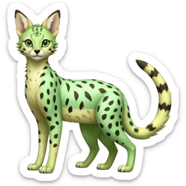 Epic complex detailed emerald-green pastel-lime-green dark-brown beige pastel realistic aesthetic-scenic-Fakémon-Sprigatito-Floragato-Meowscarada-Trico-Sergal-Serval-Vernid-creature (full body) sticker