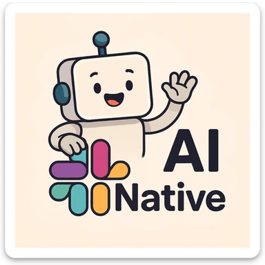 Slack-inspired icon featuring 'AI Native' text, playful yet professional, using soft gradients and geometric forms, tech branding feel. sticker