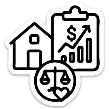 Ícono de real estate que refleje que trabajamos con una estrategia personalizada con visión de ROI y que nuestro método de trabajo nos permite ayudarte a tomar decisiones basadas en datos, rentabilidad y lifestyle. sticker