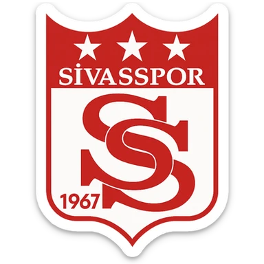 Sivasspor logosu, klasik Türk futbol kulübü tarzı, kırmızı-beyaz renkler, kalkan formu, ortada büyük S harfi sticker