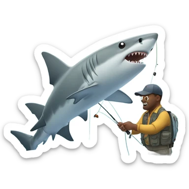 Shark fly fishing with people in water sticker