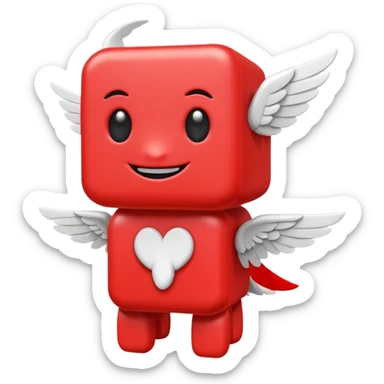 A blocky red creature with white wings  sticker