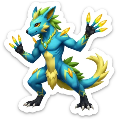 Tribal furry anthropomorphic Colorful Fruity Gay Manectric-Electrike-Zeraora-Zygarde-fusion-hybrid-creature  sticker
