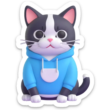 black and white cat wearing light blue sweatshirt sticker
