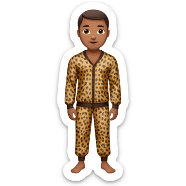 Handsome Black man with brown skin tone, with muscular build, wearing loose fitting long sleeve leopard print pajamas and white slippers  sticker