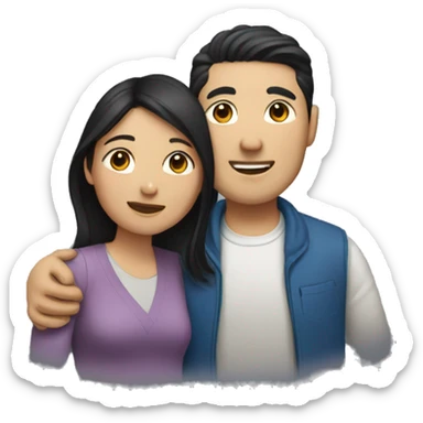 Two white asian couple with dark hair hugging sticker