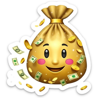 3D emoji style, money bag with dollar bills, New Year theme, snow particles, festive lighting, rich vibe, high detail, transparent background

 sticker