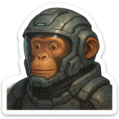 the image is the icon for a videogame insta-use item, it is armor [open face combat helmet] - futuristic cyberpunk -ready to equip-  it is master craftsmanship [ unequipped item ], except it's the monkey from the "neuron activation" meme sticker