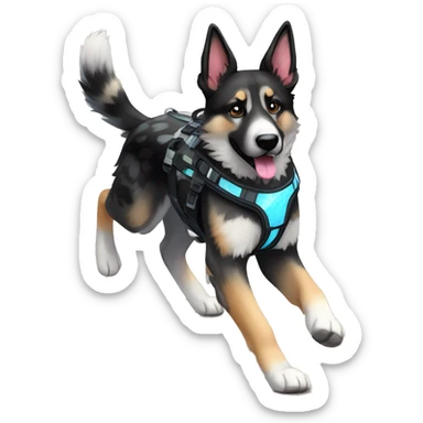  Black spotted brindle German shepherd husky fluffy ears and holographic harness running sticker