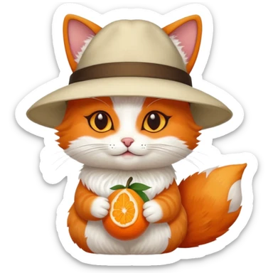 Cat wearing a hat and has a kitsune fruit in her hand sticker