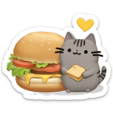 ai generated pusheen the cat eating a chicken sandwich sticker