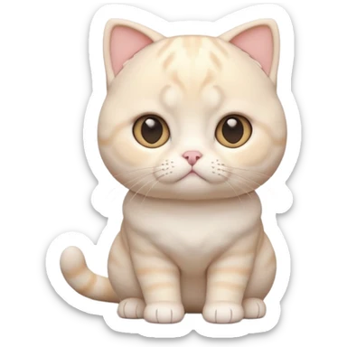 A 3D cartoon cream-white Scottish Fold cat with folded ears, soft round cheeks, pastel lighting, cinematic 3D Memoji style. full body or half body. sticker
