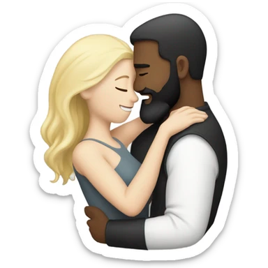 Man, white skin, short black hair, long beard, hugging a white woman with blonde hair  sticker
